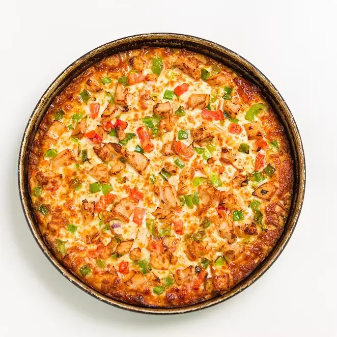 Pizza 64 butter chicken pizza Winnipeg creamy Indian fusion specialty